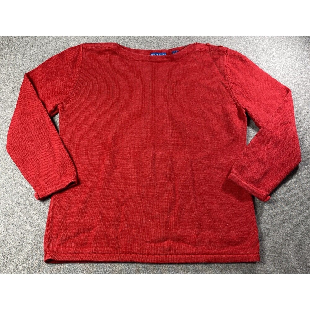 karen scott Knit sweater Red With Shoulder-end Sleeves Buttons Size L